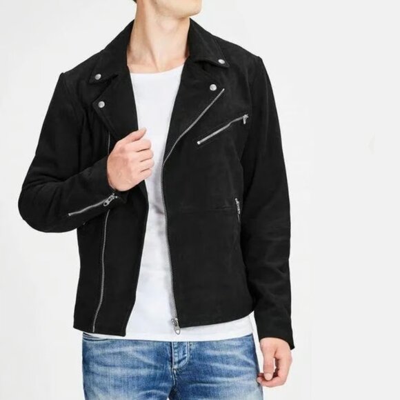 BNWT Zara Man Black Velvet Full-Zip Moto Jacket, Size M - Picture 2 of 6